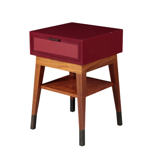 343 - A PAIR OF CONTEMPORARY BEDSIDE TABLES each fitted single drawer on walnut finish square tapered angl... 