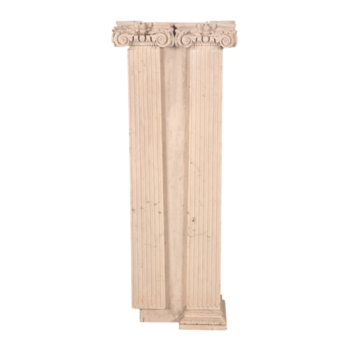 358 - A PAIR OF PAINTED PINE FLUTED ARCHITECTURAL PILASTERS 20th Century, with fluted bodies and carved Co... 