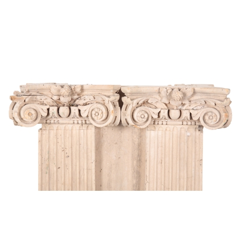 358 - A PAIR OF PAINTED PINE FLUTED ARCHITECTURAL PILASTERS 20th Century, with fluted bodies and carved Co... 