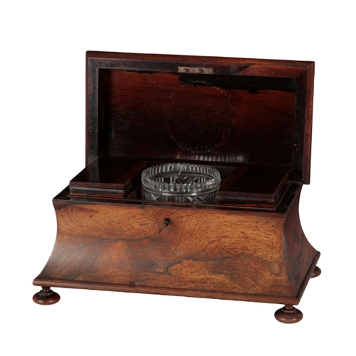 368 - A REGENCY ROSEWOOD SARCOPHAGUS TEA CADDY early 19th century, the moulded top opening to a fitted int... 