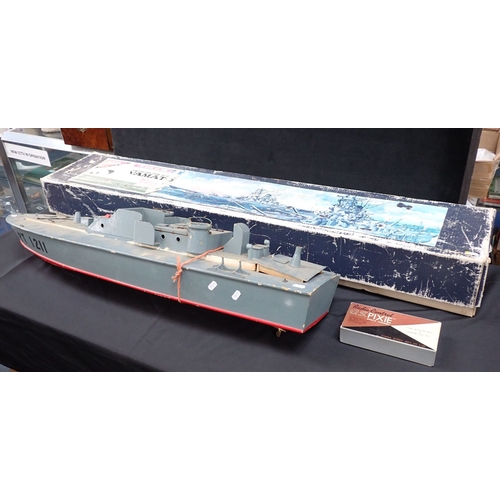 61 - A MODEL SHIP - YAMATO, UNMADE, BOXED AND ANOTHER MODEL partially made (a/f)