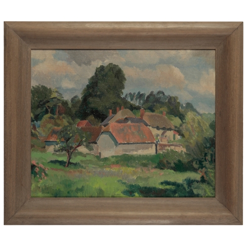 330 - *CECIL WALLER (1908-1992) 'Cottages, Compton Abbas, Dorset' landscape view, oil on canvas, 33cm x 41... 