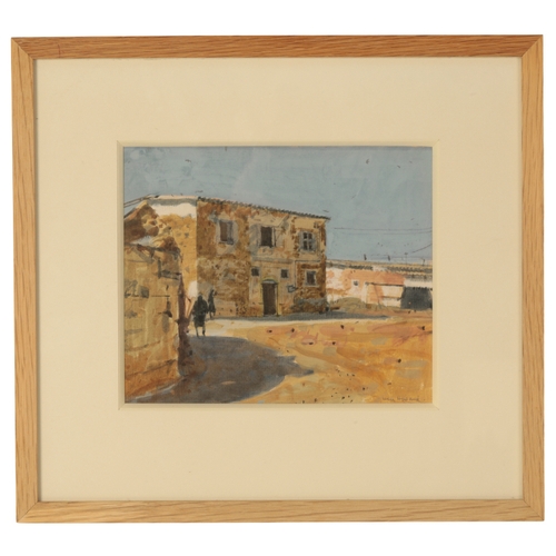 379 - *KEN HOWARD (1932-2022) Cypriot street scene with figures signed in pencil lower right, watercolour,... 