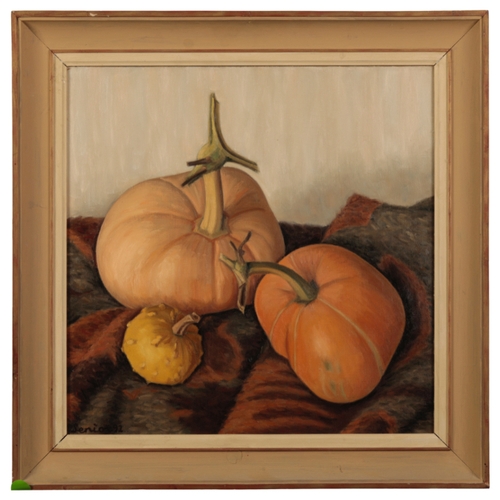 391 - *BRYAN SENIOR (B. 1935) 'Pumpkins' 1992, signed and dated lower left, oil on canvas, 45cm x 45cm 

P... 