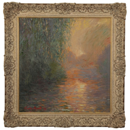 414 - *JOHN MYATT (B. 1945) 'Morning on the Seine II' river scene after Claude Monet and bearing Monet's s... 