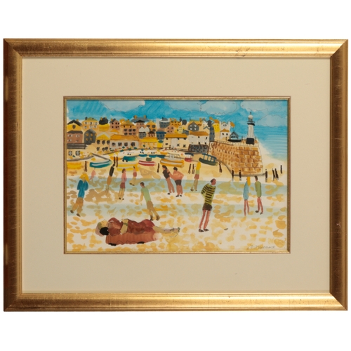 431 - *ALAN FURNEAUX (B. 1953) 'St. Ives' harbour view with figures, signed lower right, titled and dated ... 