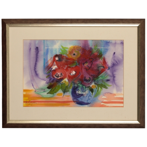 456 - *SHIRLEY SEYMOUR (Contemporary) A Still life study of flowers in a vase signed lower left, watercolo... 