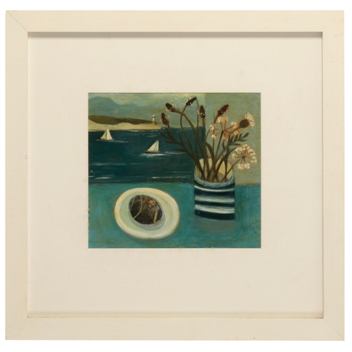 457 - *SARAH BOWMAN (b. 1975) 'Still life and seascape' signed and dated 2003 lower right, oil on card, 23... 