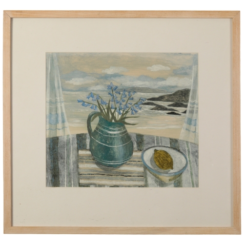 459 - *SARAH BOWMAN (b. 1975) Still life and seascape with bluebells and a lemon signed and dated 2002, oi... 