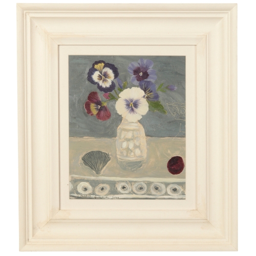 461 - *VANESSA BOWMAN (b. 1970) 'Pansies in a glass jar' still life study, signed and dated 2000 lower lef... 