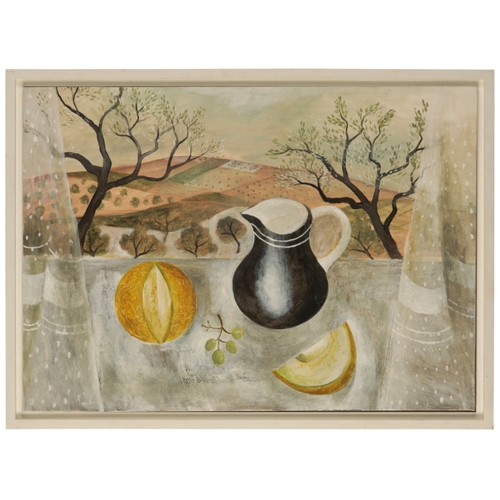 463 - *SARAH BOWMAN (B. 1975) 'Breakfast, Andalucia' still life study, titled verso, oil on canvas, 50cm x... 