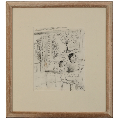 470 - *ANTHEA CRAIGMYLE (1933-2016) A figure seated in an interior monogrammed lower left, pencil and char... 