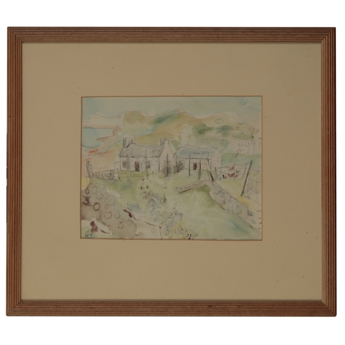 472 - *ANTHEA CRAIGMYLE (1933-2016) Farm cottages in a landscape monogrammed lower left, watercolour and p... 