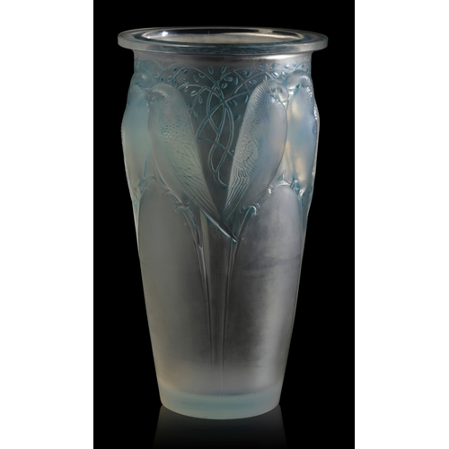 687 - RENE LALIQUE: A 'CEYLAN' VASE Marcilhac no. 905, introduced in 1924, frosted, opalescent and blue-st... 