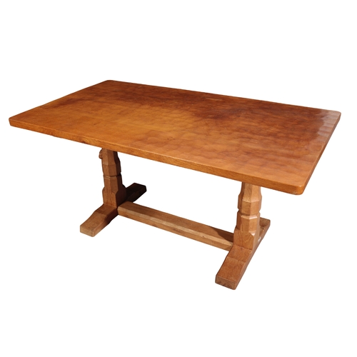 690 - ROBERT 'MOUSEMAN' THOMPSON (1876-1955): AN ENGLISH OAK REFECTORY-TYPE DINING TABLE AND FOUR CHAIRS t... 