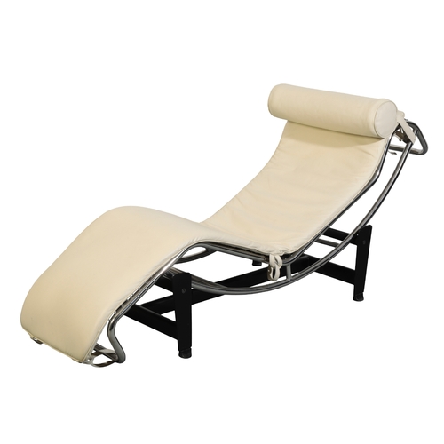 695 - AFTER LE CORBUSIER (1887-1965): AN 'LC4' CHAISE LONGUE the tubular frame with a slung off-white leat... 