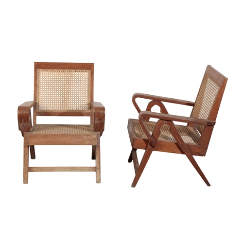 696 - PIERRE JEANNERET (1896-1967) FOR CHANDIGARH: A PAIR OF TEAK ARMCHAIRS PJ-010705 Solid teak and braid... 