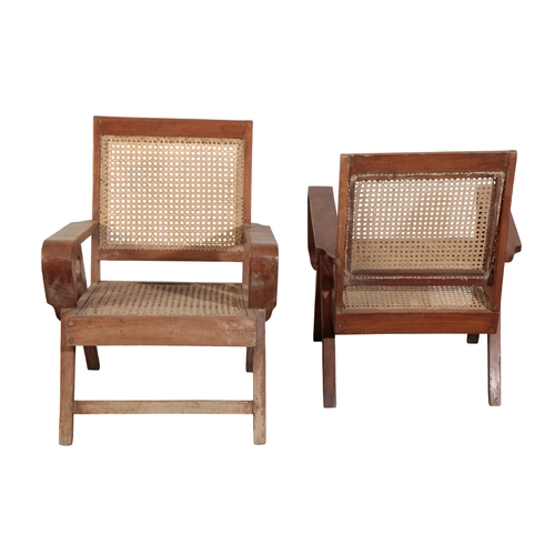 696 - PIERRE JEANNERET (1896-1967) FOR CHANDIGARH: A PAIR OF TEAK ARMCHAIRS PJ-010705 Solid teak and braid... 