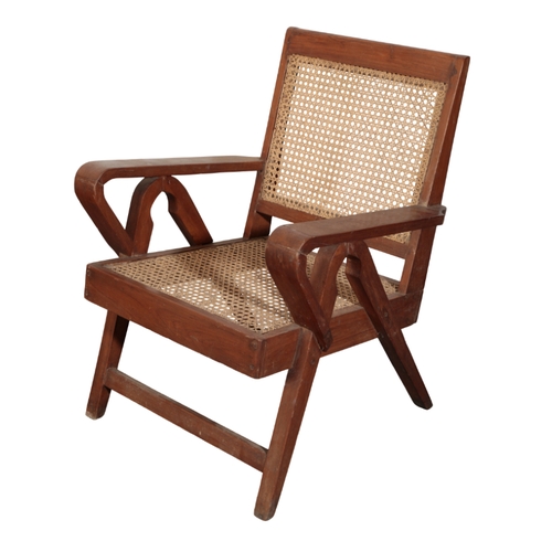 696 - PIERRE JEANNERET (1896-1967) FOR CHANDIGARH: A PAIR OF TEAK ARMCHAIRS PJ-010705 Solid teak and braid... 