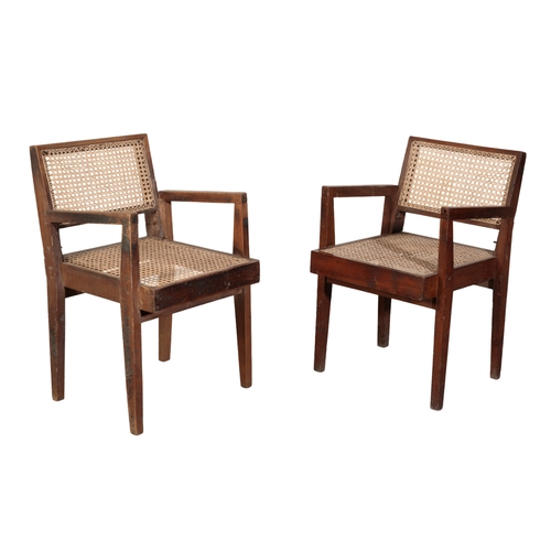 697 - PIERRE JEANNERET (1896-1967) FOR CHANDIGARH: A PAIR OF DEMOUNTABLE OR 'TAKE DOWN' TEAK ARMCHAIRS PJ-... 