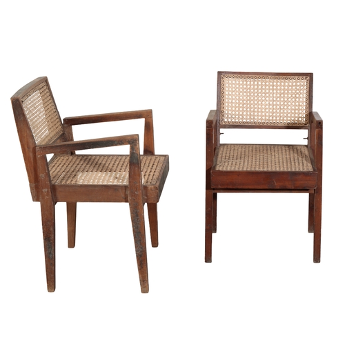 697 - PIERRE JEANNERET (1896-1967) FOR CHANDIGARH: A PAIR OF DEMOUNTABLE OR 'TAKE DOWN' TEAK ARMCHAIRS PJ-... 