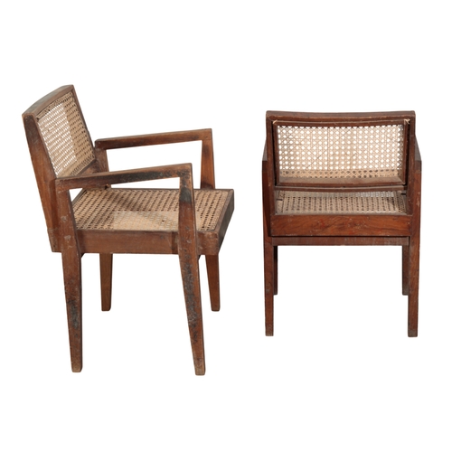 697 - PIERRE JEANNERET (1896-1967) FOR CHANDIGARH: A PAIR OF DEMOUNTABLE OR 'TAKE DOWN' TEAK ARMCHAIRS PJ-... 