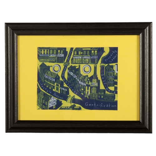 506 - *SIR GRAYSON PERRY (B. 1960), 'Gentrification cloth' 15cm x 19cm, framed and glazed, 26cm x 35cm ove... 