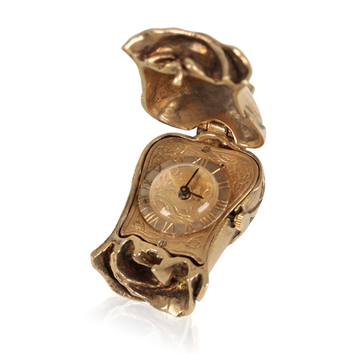 519 - A ST JAMES HOUSE SILVER AND PARCEL-GILT MINIATURE NOVELTY TIMEPIECE IN THE FORM OF A ROSEBUD 1989, t... 