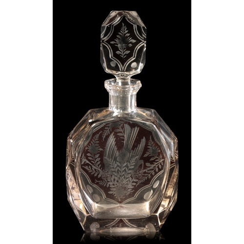 542 - AN ART DECO RUBY FLASHED CRYSTAL DECANTER Bohemian, c. 1930s, the body and matching stopper both wit... 