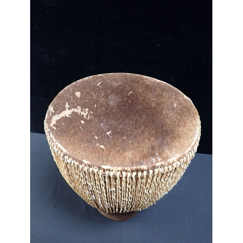 31 - A TRIBAL ANIMAL SKIN DRUM 40cm diam.