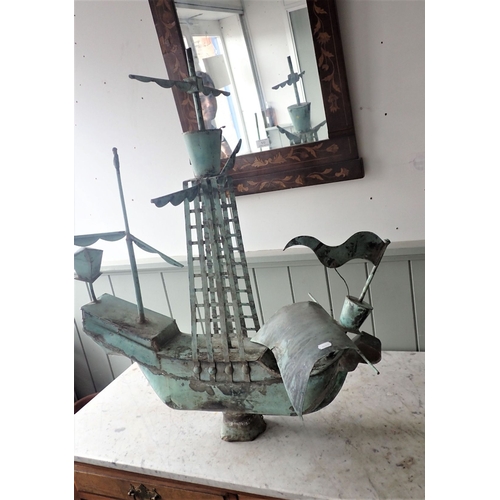 5 - A COPPER SAILING SHIP WEATHER VANE 80cm high (examine; revolving part only, snapped off fitting)