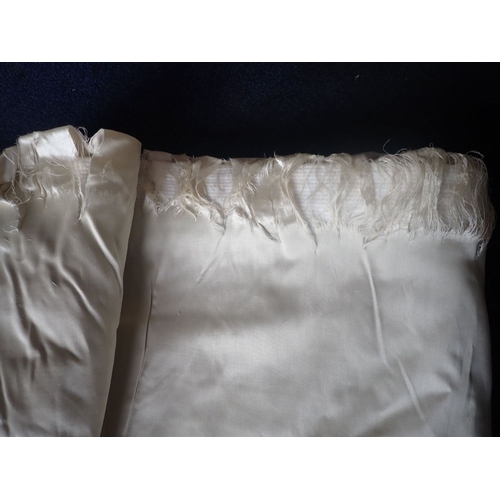 157 - A PAIR OF CREAM SATIN TWO-TONE CURTAINS WITH POLE approx 220cm long, curtains are lined and interlin... 