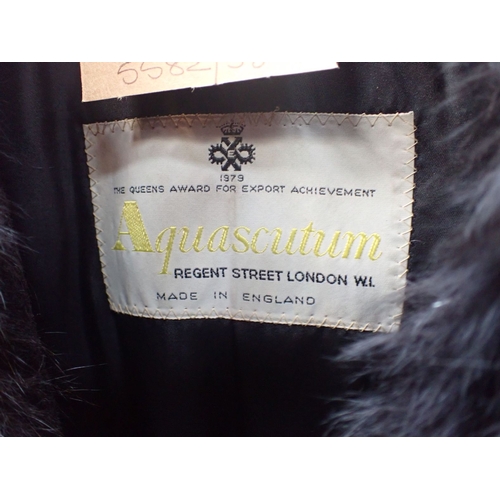 183 - AQUASCUTUM; A VINTAGE FULL LENGTH BLACK COAT with fur collar (1)