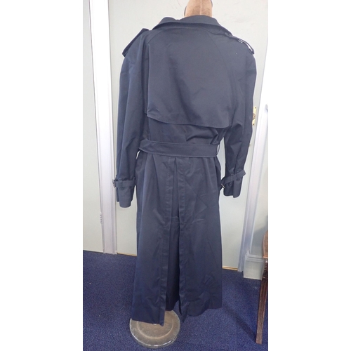 187 - A VINTAGE LADIES BURBERY TRENCH COAT navy, actual measuremenets underarm, 105cms