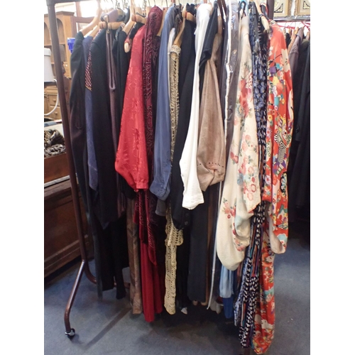 192 - ALL SAINTS: A SILK EVENING DRESS together with a collection of vintage clothing, incuding a red kimo... 