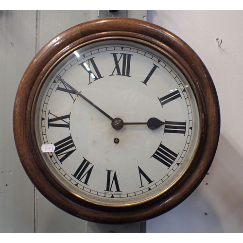 227 - AN OAK CASED SINGLE TRAIN FUSEE DIAL CLOCK 20th century, 30cm dial (needs attention)