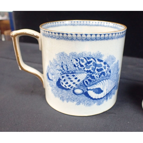 325 - A GROUP OF EARLY TRANSFER PRINTED MUGS marked W. Pitcher and two with seashell design