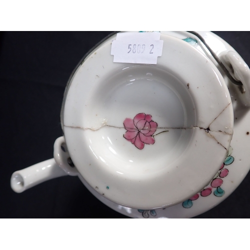 339 - A CHINESE EXPORT TEAPOT, OF CYLINDER FORM with enamelled scenes (a/f)