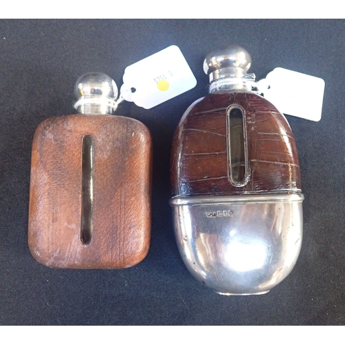 360 - MAPPIN AND WEBB 1905: EDWARDIAN SILVER AND LEATHER HIP FLASK and a silver plated leather and hip fla... 