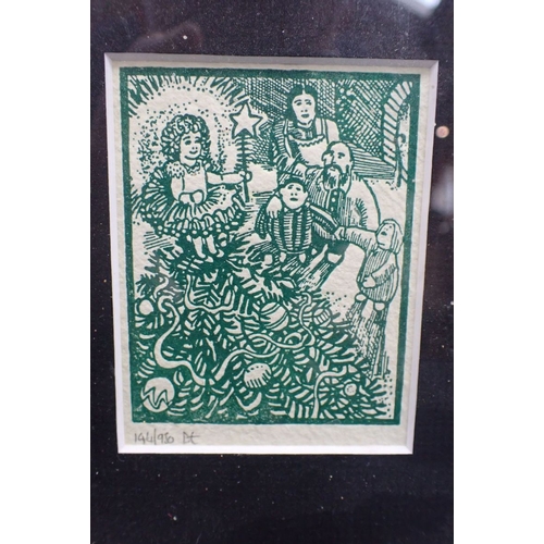 536 - D. ENGLAND: TWO CHRISTMAS THEMED WOOD ENGRAVINGS each 8.5 x 7cm plus frames, and two Edwardian water... 