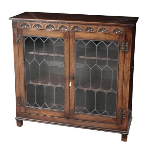 645 - A LEADED GLAZED SIDE CABINET 95cm wide