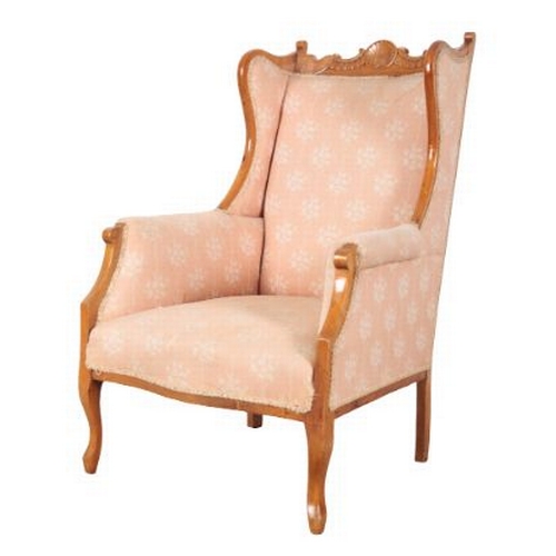 678 - AN EDWARDIAN WING ARMCHAIR with shell carved cresting rail, 101cm high, together with a small button... 