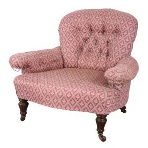 678 - AN EDWARDIAN WING ARMCHAIR with shell carved cresting rail, 101cm high, together with a small button... 