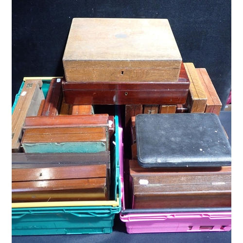 114 - A QUANTITY OF CANTEEN CASES mostly mahogany or oak, all empty