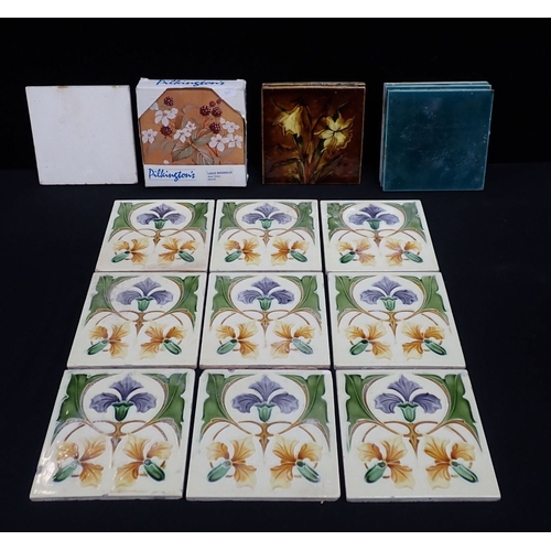 117 - A PART SET OF NINE ART NOUVEAU TILES with other tiles, Art Nouveau to modern