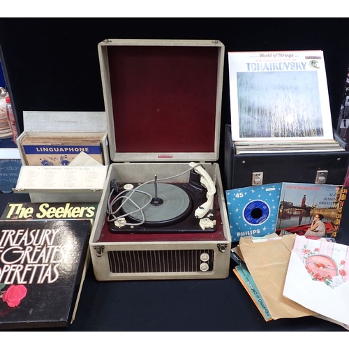 57 - AN 'ANTORIA AMPLIGRAM' RECORD PLAYER with Garrard turntable, and a quantity of records, mostly easy ... 