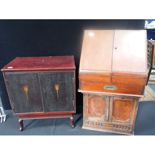 59 - A VICTORIAN MAHOGANY STATIONERY CABINET (escutcheon missing) and two smoker's cabinets (a/f)