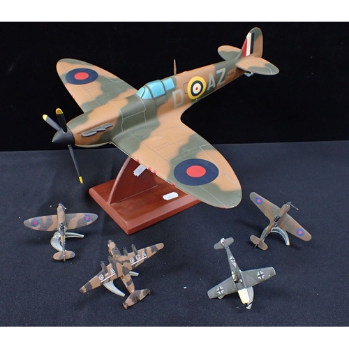 65 - FIVE MODEL AIRCRAFT including a spitfire 47cm span, and others smaller