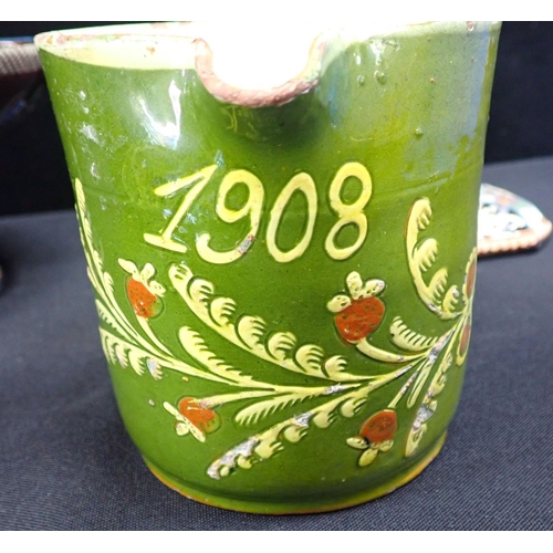 70 - A COLLECTION OF THOUNE OR THUN POTTERY various shapes, and a similar jug, dated 1908 (6)