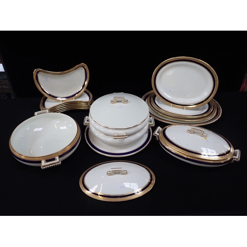 71 - A QUANTITY OF CAULDON DINNER WARE with blue and gilt decoration (some gilt only), some retailed by O... 